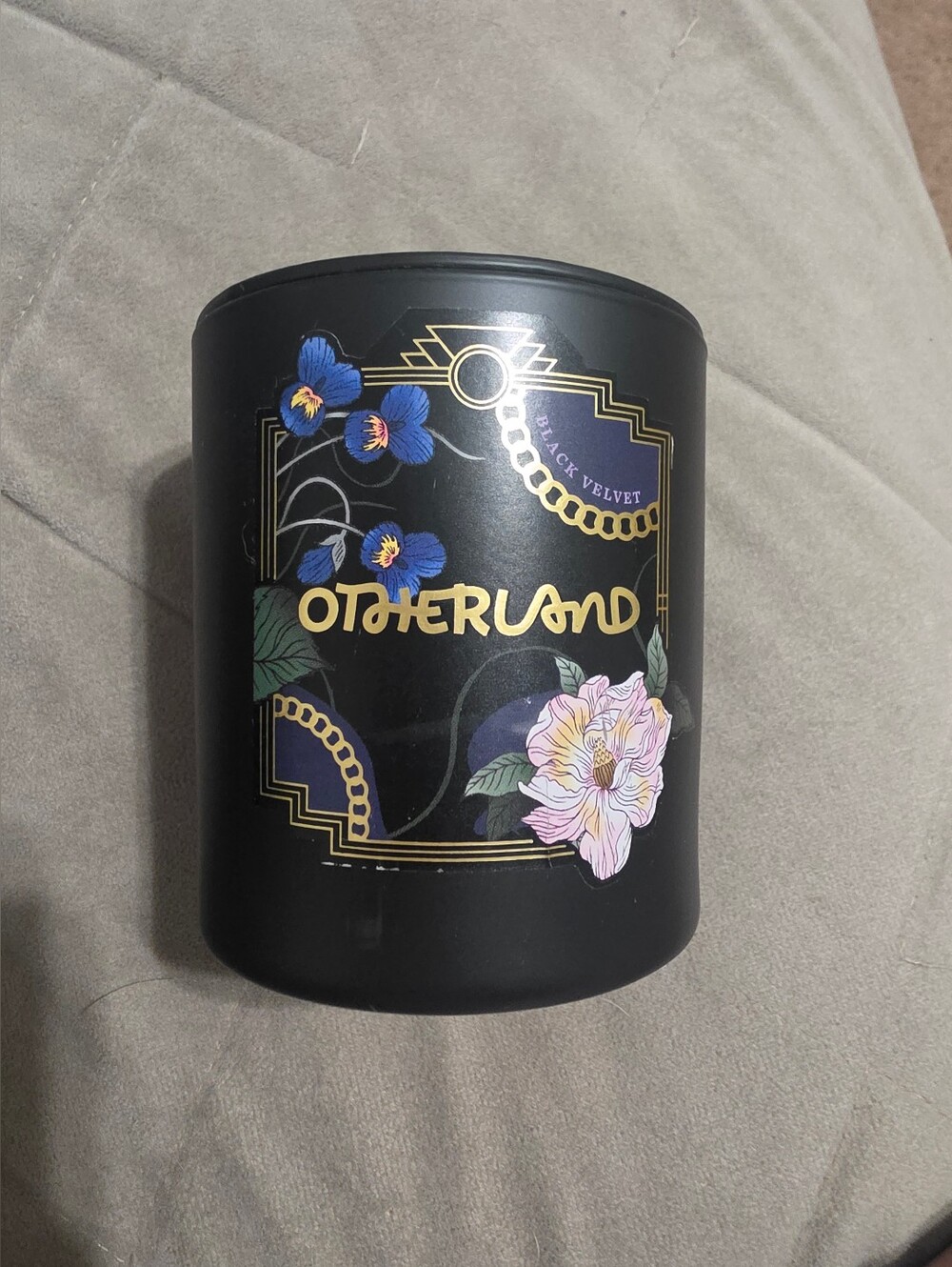 Otherland Black Velvet Decorative Candle - Black with Floral Accents